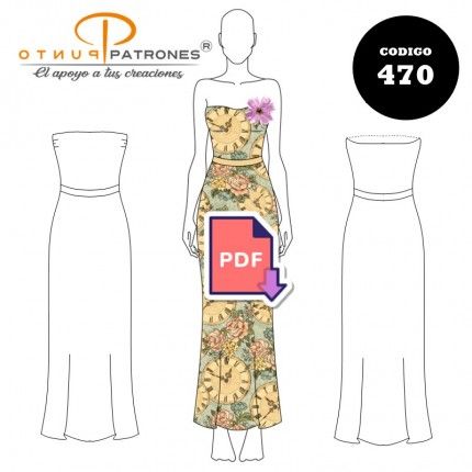 Patrón de vestido strapless largo PDF