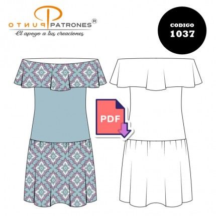 Patrón 1037 de vestido con vuelos recogidos PDF