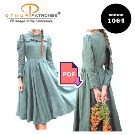 Patrón 1064 de vestido con corte asimétrico largo PDF