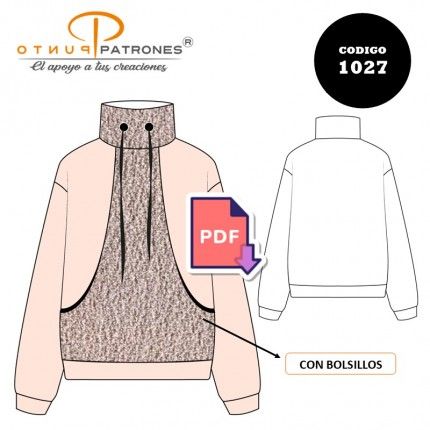 Patrón de polerón cuello alto con bolsillos PDF