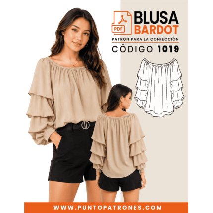 Patrón de blusa Bardot mangas abullonadas PDF