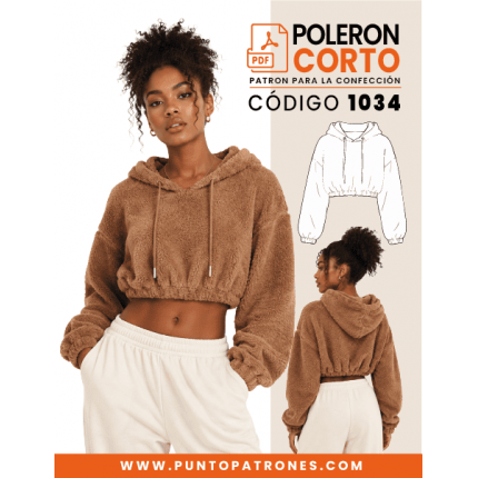 Patrón de polerón corto crop con gorro PDF