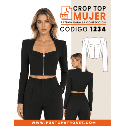 Patron de crop con cortes de dama, manga larga PDF