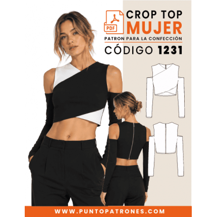 Patrón de crop corte asimétrico sin hombro PDF