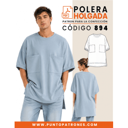 Patrón de polera extra holgada unisex PDF