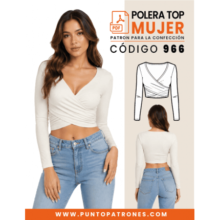 Patrón de crop top cruzado manga larga PDF