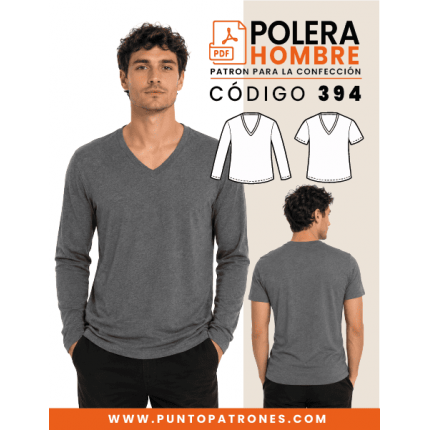 Patrón de polera escote en V manga corta y larga PDF