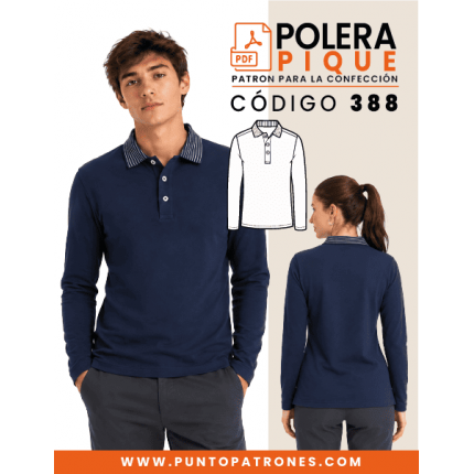 Patrón de polera piqué manga larga unisex PDF