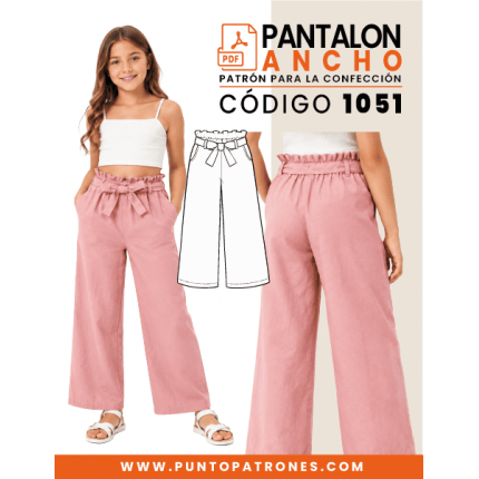 Patrón de pantalón ancho con recogido infantil PDF