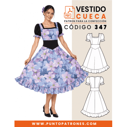 Patrón de vestido de huasa semi-plato PDF