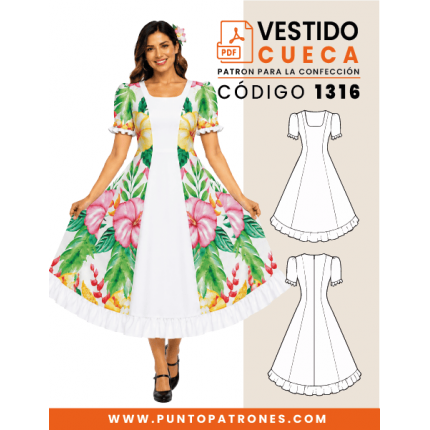 Patrón de vestido de huasa corte princesa PDF
