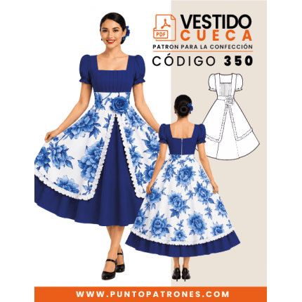 Patrón de vestido de huasa con faldón delantal PDF