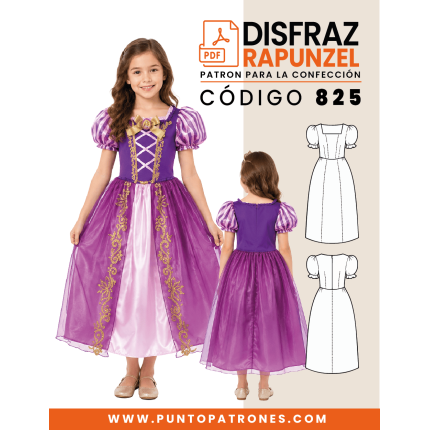 Patrón 825 Disfraz de princesa Rapunzel PDF