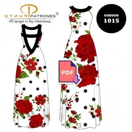 Patrón de vestido evasé manga 3/4 clásico PDF