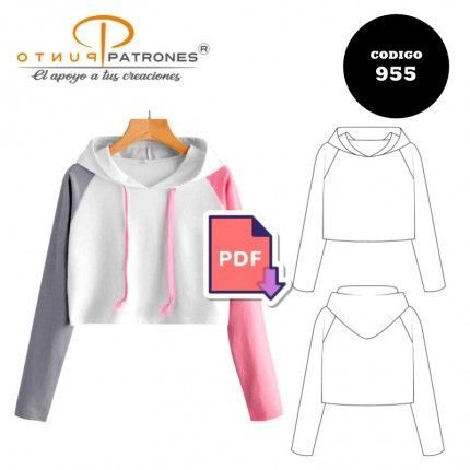 Patrón de polerón corto manga raglan con gorro PDF