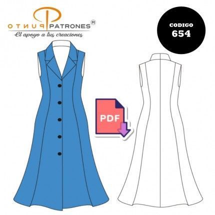 Patrón de vestido camisero sin mangas clásico PDF