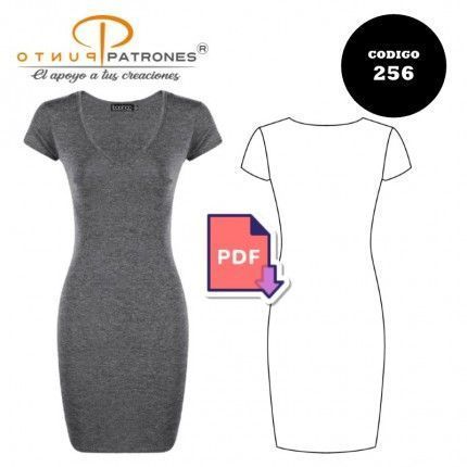 Patrón de vestido ajustado escote en V manga corta PDF