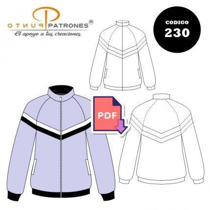 Patrón de chaqueta buzo manga raglan unisex PDF