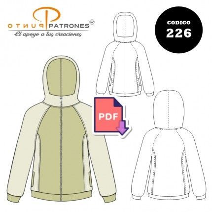 Patrón de chaqueta manga raglan buzo unisex PDF