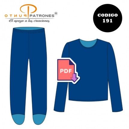 Patrón de pijama 2 piezas con pie unisex multitalla PDF