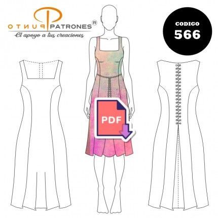 Patrón de vestido escote cuadrado con entalle PDF