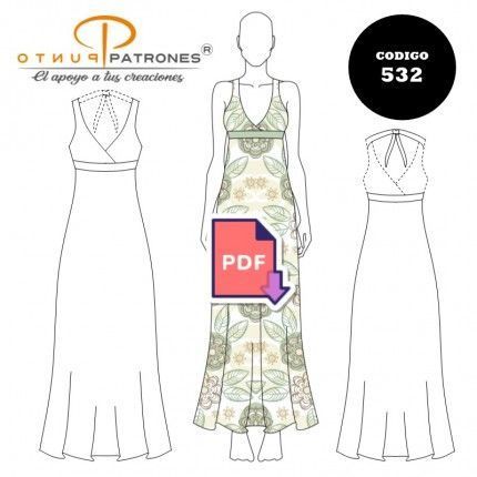 Vestido largo, sin espalda |COD:532 |PDF